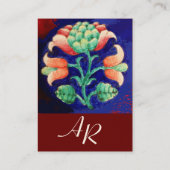 Carte De Visite MONOGRAMME FLORAL, vert rouge orange (Dos)