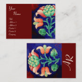 Carte De Visite MONOGRAMME FLORAL, vert rouge orange (Devant / Derrière)