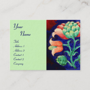 Carte De Visite MONOGRAMME FLORAL, vert rouge orange rose