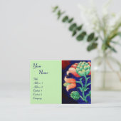 Carte De Visite MONOGRAMME FLORAL, vert rouge orange rose (Debout devant)