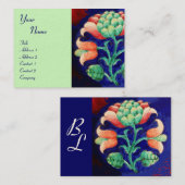 Carte De Visite MONOGRAMME FLORAL, vert rouge orange rose (Devant / Derrière)