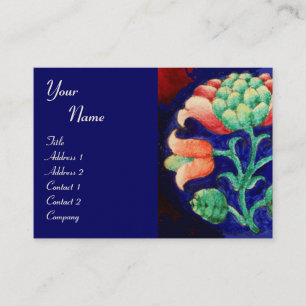 Carte De Visite MONOGRAMME FLORAL, vert rouge orange rose