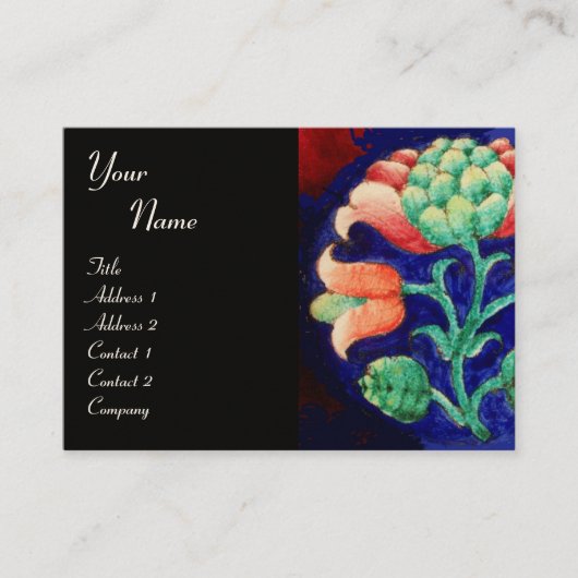 Carte De Visite MONOGRAMME FLORAL, vert rouge orange rose (Devant)