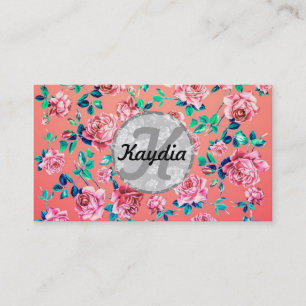Carte De Visite Monogramme floral vintage rose Girly lumineux à l