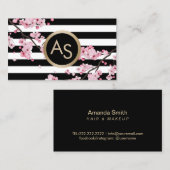 Carte De Visite Monogramme Flore rose Flore moderne Grandes Beaux (Devant / Derrière)