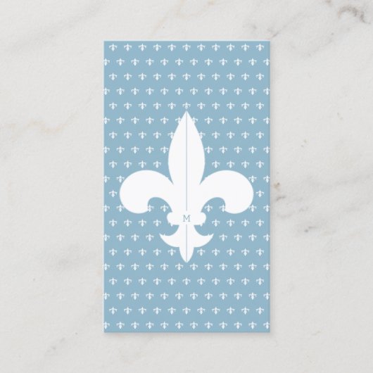 Carte De Visite Monogramme Français Bleu Fleur de Lis Motif Minima (Devant)
