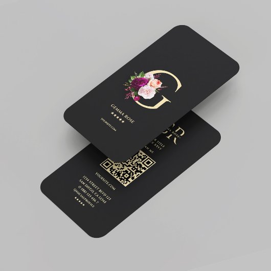 Carte De Visite Monogramme G Floral Black Gold