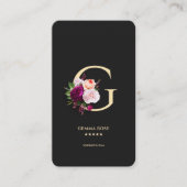 Carte De Visite Monogramme G Floral Black Gold (Devant)