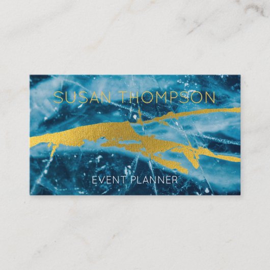 Carte De Visite Monogramme Géode Agate Gemstone Bleu et or (Devant)