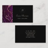 Carte De Visite Monogramme Géode foncé violet noir Abstrait modern (Devant / Derrière)