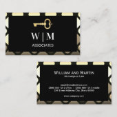 Carte De Visite Monogramme | Géométrique métallique | Icône de clé (Devant / Derrière)