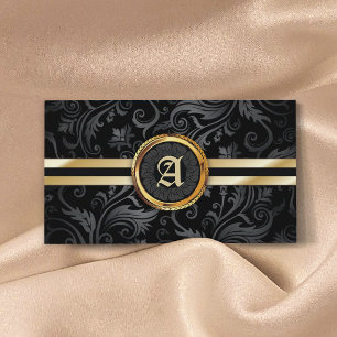 Carte De Visite Monogramme Gold Classy Damask Elegant