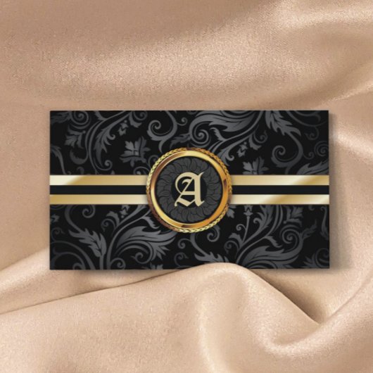Carte De Visite Monogramme Gold Classy Damask Elegant