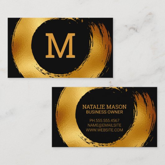 Carte De Visite Monogramme | Gold Foil Circulaire broyée (Devant / Derrière)