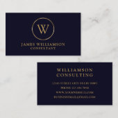 Carte De Visite Monogramme Gold Navy (Devant / Derrière)