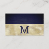 Carte De Visite Monogramme | Golden Foil | Texture métallique bleu (Devant)
