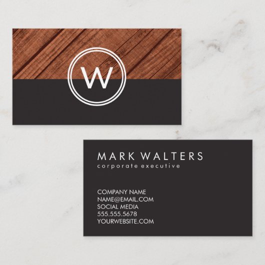 Carte De Visite Monogramme Grain de bois deux tons (Devant / Derrière)