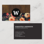 Carte De Visite Monogramme | Grain de bois | Modèle floral (Devant / Derrière)