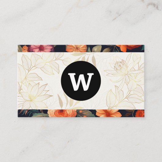 Carte De Visite Monogramme | Graphiques à motifs floraux (Devant)