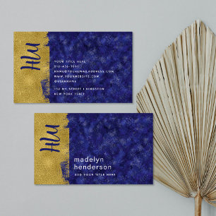 Carte De Visite Monogramme Gras Luxe Sapphire Gold Brush