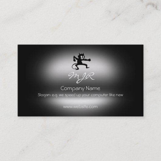 Carte De Visite Monogramme, grimaçant le lutin de Gremlin, (Devant)