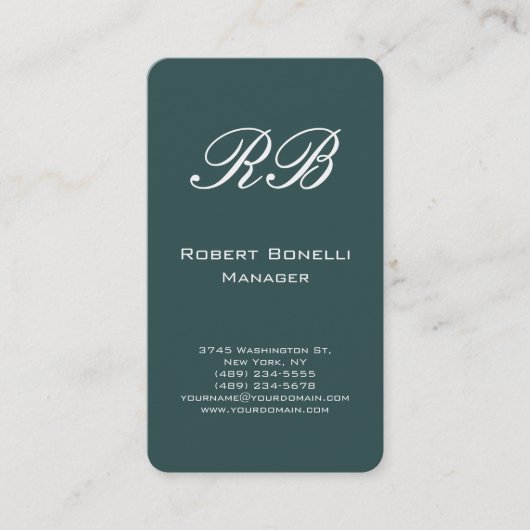 Carte de visite Monogramme gris ardoise foncée ver (Devant)