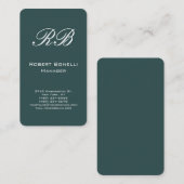 Carte de visite Monogramme gris ardoise foncée ver (Devant / Derrière)