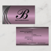 Carte De Visite monogramme gris argenté métallique rose pâle et po (Devant / Derrière)