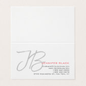 Carte De Visite Monogramme Gris Blanc Clou Calligraphie Script (Extérieur déplié)
