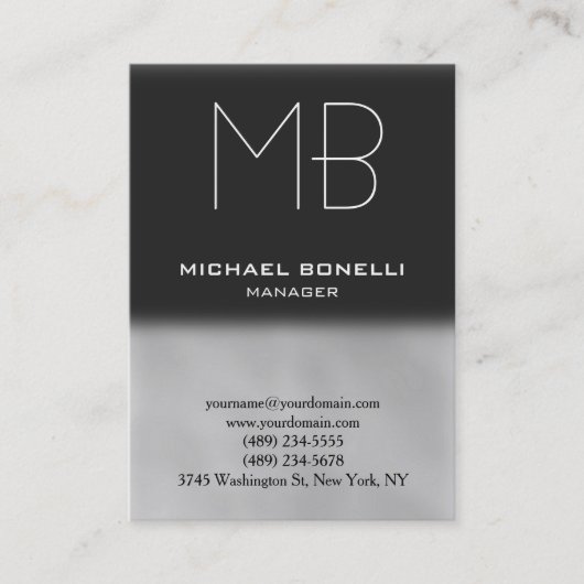 Carte de visite monogramme gris chubby moderne (Devant)