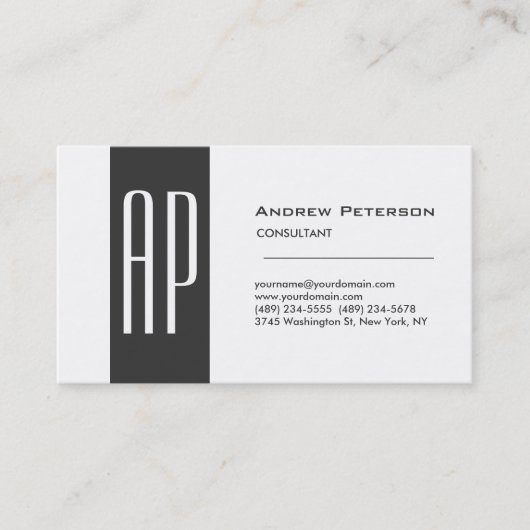 Carte de visite monogramme gris clair (Devant)