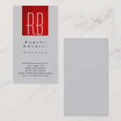 Carte de visite Monogramme gris clair rouge vertic (Devant / Derrière)