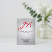 Carte De Visite Monogramme gris clair vertical moderne rouge clair (Debout devant)