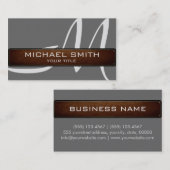 Carte De Visite Monogramme gris cuir moderne look (Devant / Derrière)