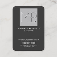 Carte de visite monogramme gris de coin arrondi Ch