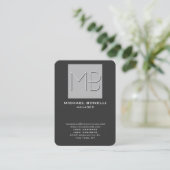 Carte de visite monogramme gris de coin arrondi Ch (Debout devant)