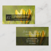 Carte De Visite monogramme gris de fleurs de crocus jaune (Devant / Derrière)