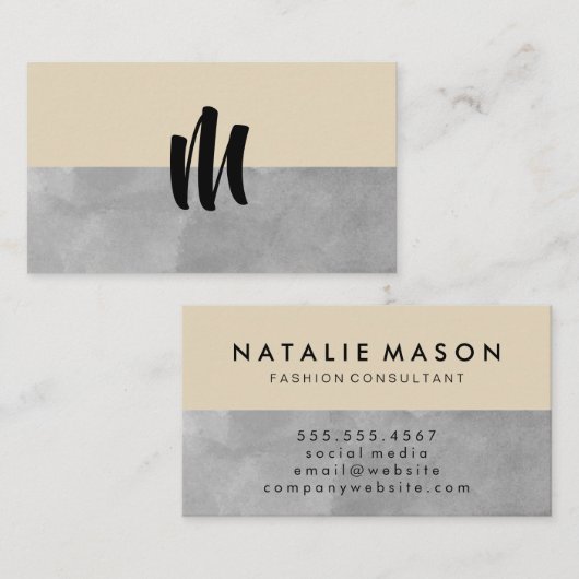 Carte De Visite Monogramme gris et beige (Devant / Derrière)