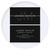 Carte De Visite Monogramme gris foncé, nom et bande géométrique