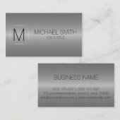 Carte De Visite Monogramme gris luxueux en acier inoxydable (Devant / Derrière)