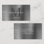 Carte De Visite Monogramme gris métallique brossé professionnel mo (Devant / Derrière)