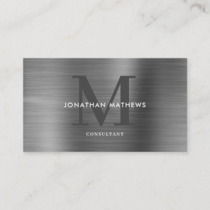 Carte De Visite Monogramme gris métallique brossé professionnel mo
