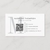 Carte De Visite Monogramme gris moderne code QR (Dos)