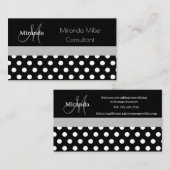 Carte De Visite Monogramme gris noir blanc Polka point (Devant / Derrière)