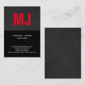 Carte De Visite monogramme gris noir rouge tendance unique (Devant / Derrière)