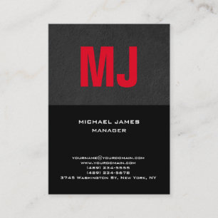 Carte De Visite monogramme gris noir rouge tendance unique