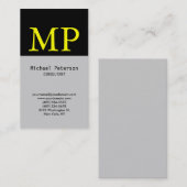 Carte de visite Monogramme gris-noir vertical (Devant / Derrière)