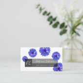 Carte De Visite Monogramme gris rectangle bleu fleur de maïs (Debout devant)