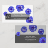Carte De Visite Monogramme gris rectangle bleu fleur de maïs (Devant / Derrière)