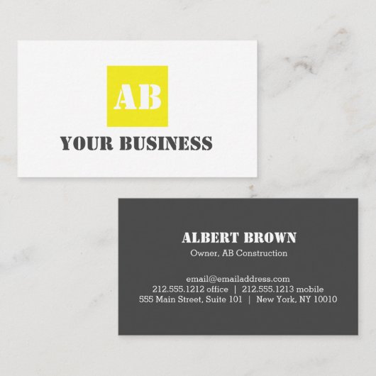 Carte De Visite Monogramme gris simple Construction électrique (Devant / Derrière)